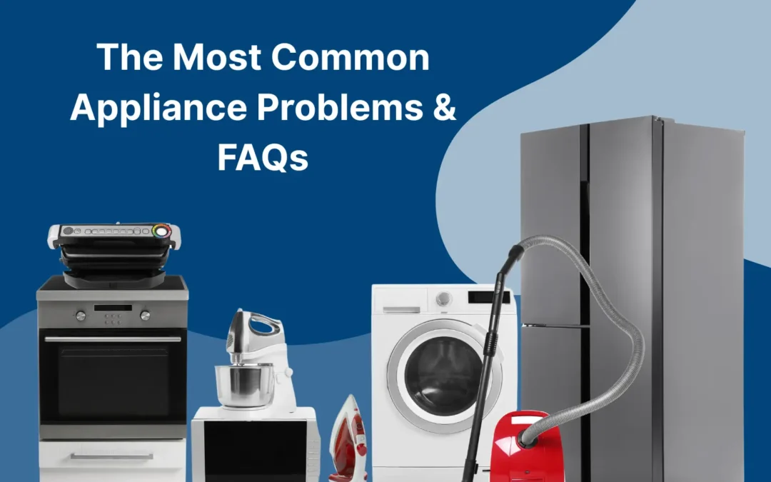 Common appliance repair issues and FAQs — image showing refrigerator, washer, dryer, oven, and microwave used for QR Appliance Repair blog.