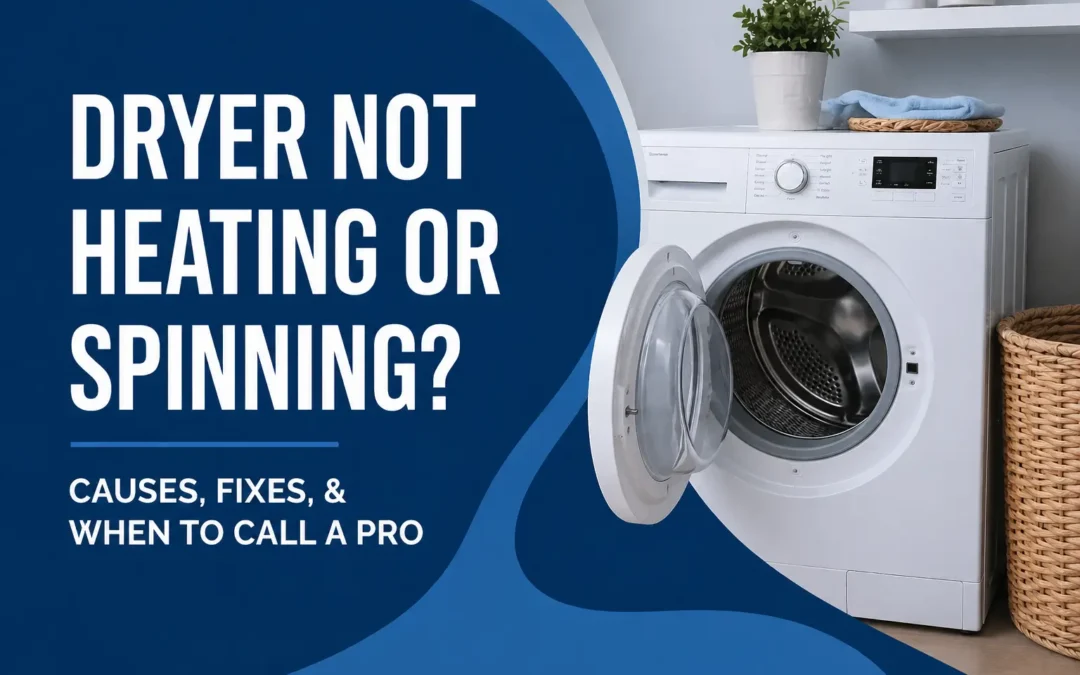 Dryer not heating or spinning with front-load dryer open in laundry room – causes and repair service in Charlotte NC